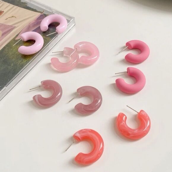 🔅🆕🔅 BoHo Tube Hoop Pink Tones Minimalist 5pairs Earrings🌷✨ - Picture 1 of 7